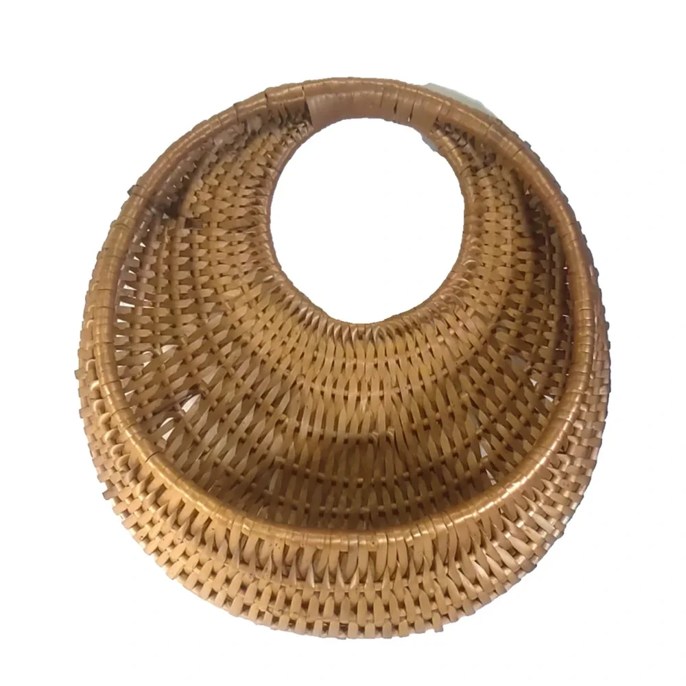 Rattan Wicker Half Moon Basket Hanging Plant Storage Light Tan